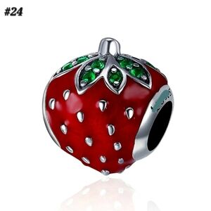 #24 Silver Green & Red Strawberry Fruit Charm